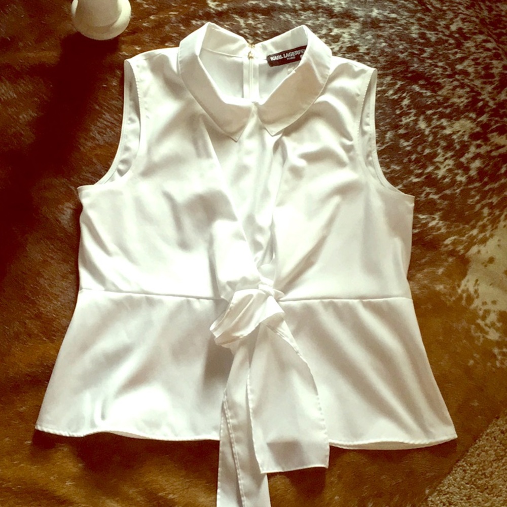 Karl Lagerfeld Paris Sleeveless Bow Tie Front Top
